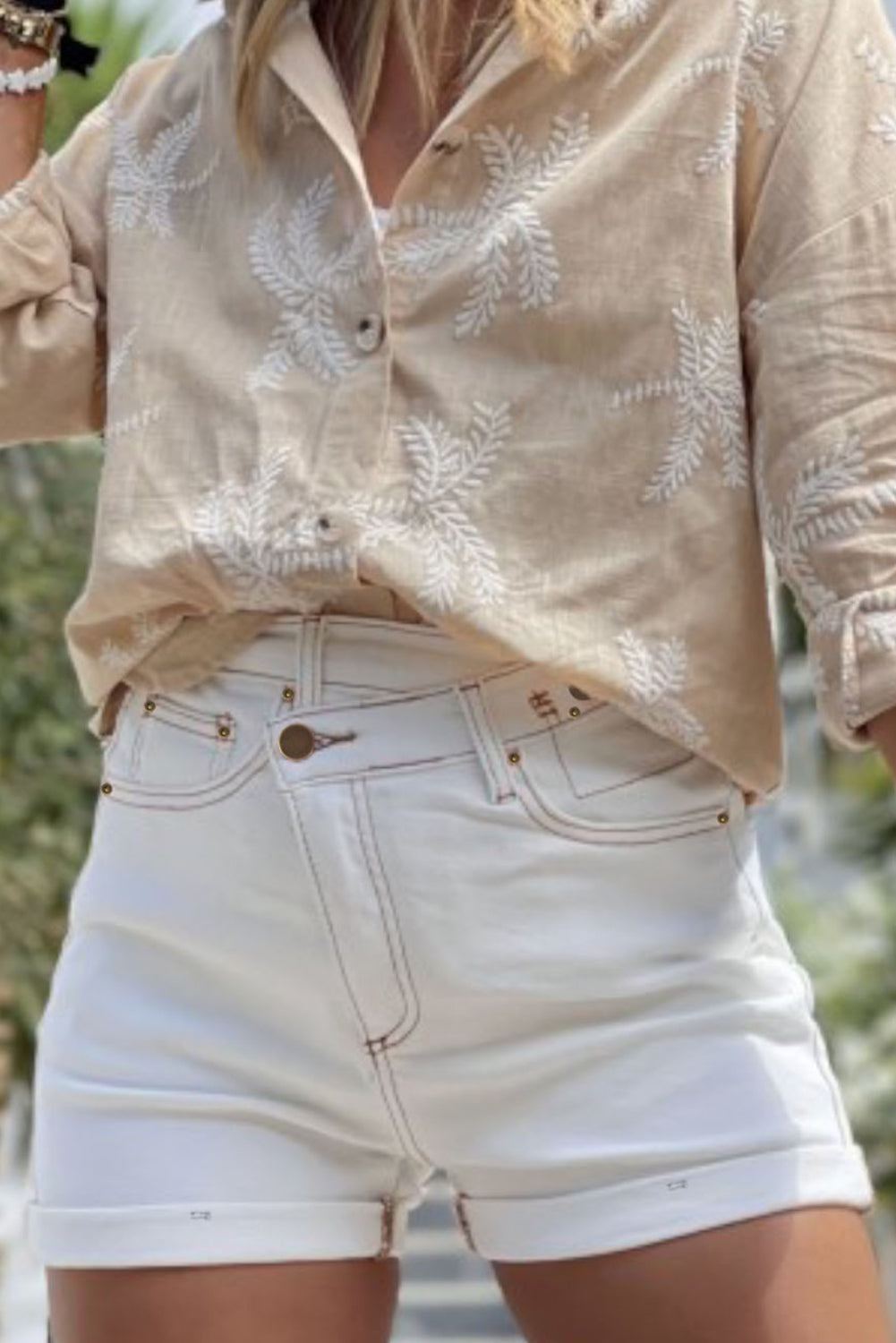 White Asymmetric High Waist Pocketed Denim Shorts
