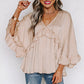 Apricot V Neck Draped Batwing Sleeve Ruffle Top