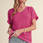 Apricot Plain Crinkled V Neck Short Sleeve Blouse