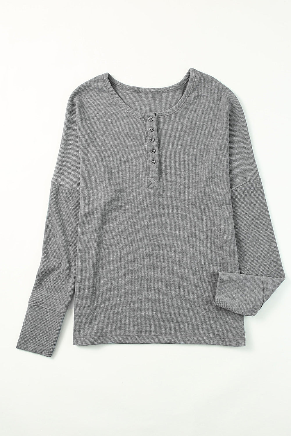 Black Waffle Casual Button Front Knit Henley Top