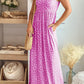 Pink Sleeveless Floor Length Leopard Print Dress with Pockets