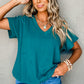 Apricot Plain Crinkled V Neck Short Sleeve Blouse