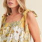 Yellow Floral Patchwork Boho Knot Straps Top