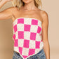 Checkerboard Pattern Tube Top Sweater