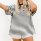 Striped Casual Plus Size Button Neck Henley Tee