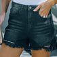 Black Casual Frayed High Waisted Denim Shorts