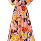 Orange Floral Print Plunge Neckline Flutter Sleeve Maxi Dress