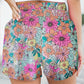Multicolor Geometric Elastic High Waisted Shorts for Women