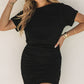 Black Chest Pocket Loose Ruched Bodycon Short Shirt Dress