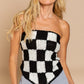 Checkerboard Pattern Tube Top Sweater