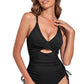 Black Ribbed Sexy Cutout One Piece Swimsuit