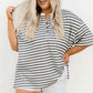 Striped Casual Plus Size Button Neck Henley Tee