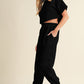 Black Textured Cropped Tee and Jogger Pants Set