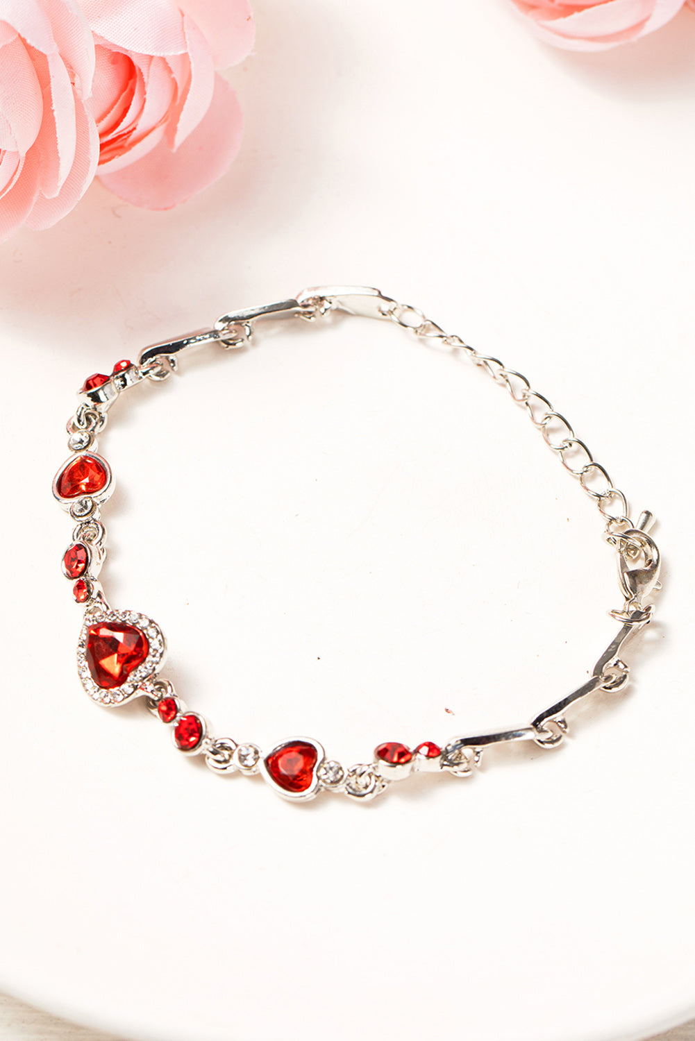 Fiery Red Valentine Heart Shape Gem Bracelet