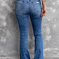 Dark Blue Ripped Raw Hem High Waist Flare Jeans