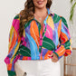 Multicolor Abstract Print Puff Sleeve Plus Size Shirt