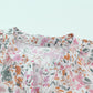 Multicolor Floral Button Notch Neck Ruffle Sleeve Blouse