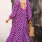 Purple Boho Printed V Neck Puff Sleeve Maxi Dress