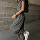 Light Beige Cap Sleeve Backless Drawstring Jogger Jumpsuit