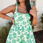 Green Floral Print Knotted Strap Flared Romper