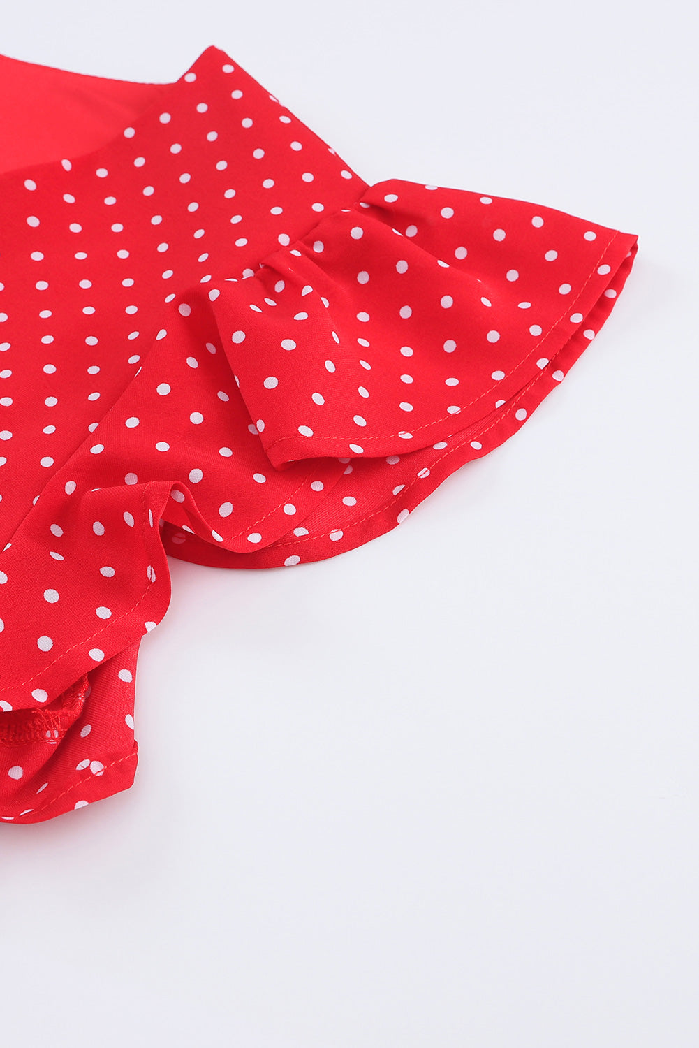 Red Polka Dot V Neck Ruffle Sleeve Short Dress