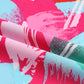 Pink Plus Size Graffiti Print Split Neck Puff Sleeve Blouse