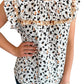 White Leopard Print Frilled Neck Ruffle Blouse