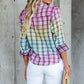 Multicolor Plaid Print Tie Dye Button Up Shirt