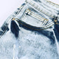 Light Blue Distressed Raw Hem Casual Bleached Denim Shorts