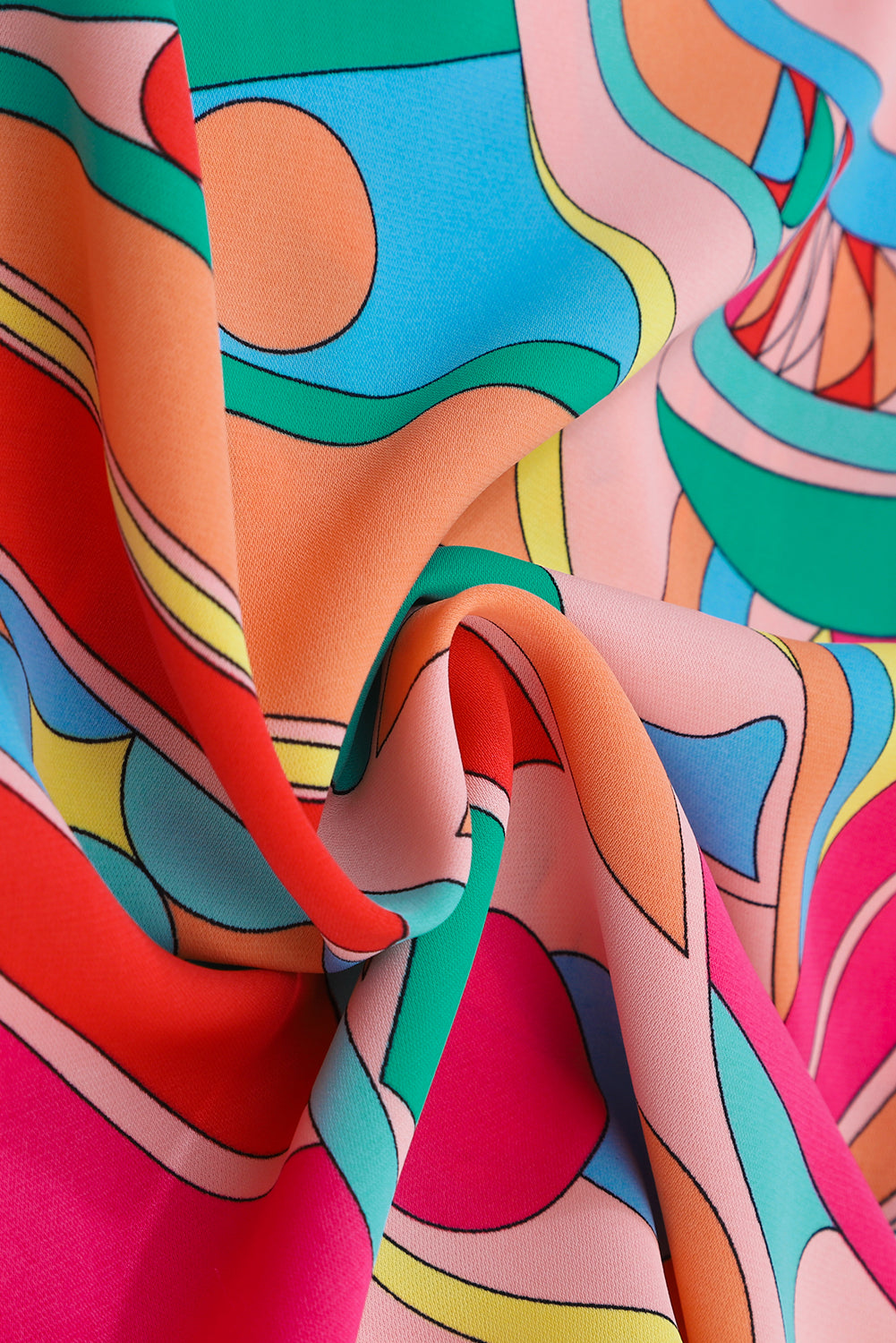 Multicolor Geometric Print Split Neck Ruffle Tiered Short Dress