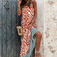 Orange Boho Geometric Print Sleeveless Maxi Dress