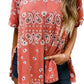 Red Paisley Print Round Neck Split Long T Shirt