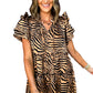 Brown Zebra Stripe Print V Neck Ruffle Tiered Mini Dress