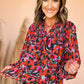 Ruby Floral Shirred V Neck Puff Sleeve Blouse