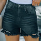 Black Casual Frayed High Waisted Denim Shorts