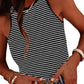 Black Striped Print Cutout Ribbed Knit Tank Top