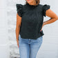 Black Frilled Neck Ruffle Textured Blouse