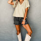 Apricot Plain Crinkled V Neck Short Sleeve Blouse