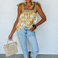 Yellow Floral Patchwork Boho Knot Straps Top