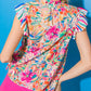 Multicolor Abstract Striped Patchwork Ruffled Blouse