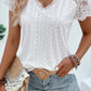 White V Neck Lace Splicing Eyelet Blouse