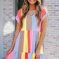Red Multicolor Striped Color Block Tiered Short Dress