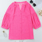 Hot Pink Dot Embossed High Low Hem Button Down Blouse
