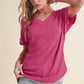 Apricot Plain Crinkled V Neck Short Sleeve Blouse