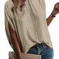 White Textured Batwing Sleeve Mock Neck Blouse