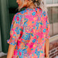 Rose Frill Neck Puff Sleeve Boho Floral Blouse