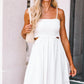 White Smocked Hollow Out Flared Mini Dress