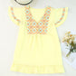 Yellow Geometric Embroidery Ruffles V Neck Textured Top
