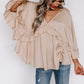 Apricot V Neck Draped Batwing Sleeve Ruffle Top