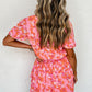 Pink Floral V Neck Short Ruffle Tiered Dress